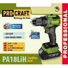 Шуруповерт Procraft PA18LiH з ударом (1 акб і зп)