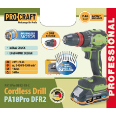 Шуруповерт Procraft PA18Pro DFR2 (з 1 АКБ 2Аг) набір біт