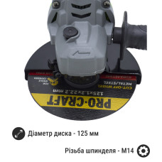 Акумуляторна болгарка Procraft PWA125 (1 акб 4Аг)