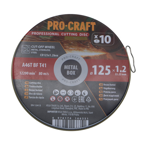 Диск відрізний Procraft CD125x1.2b 125 мм 1,2 мм 22,2 мм 10 шт/уп