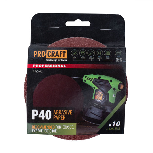 Круг шліфувальний самозачепний Procraft K125.40 UNIVERSAL (набір 10 шт.)
