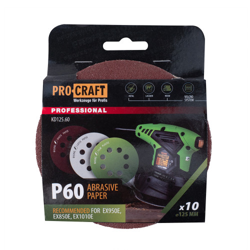 Круг шліфувальний самозачепний Procraft KD125.60 UNIVERSAL (набір 10 шт.) 8 отв.