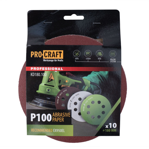 Круг шліфувальний самозачепний Procraft KD180.100 UNIVERSAL (набір 10 шт.) 8 отв.