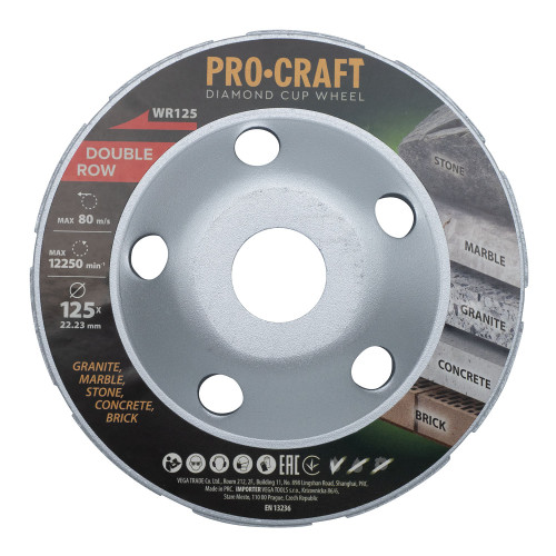 Шліфувальна алмазна чашка Procraft WR125 125мм 22.23